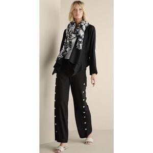 Soft Surroundings Women’s Black button linen bld Wide Leg Pants Medium vacation